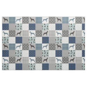 Doberman dog blue patchwork buffalo plaid fabric