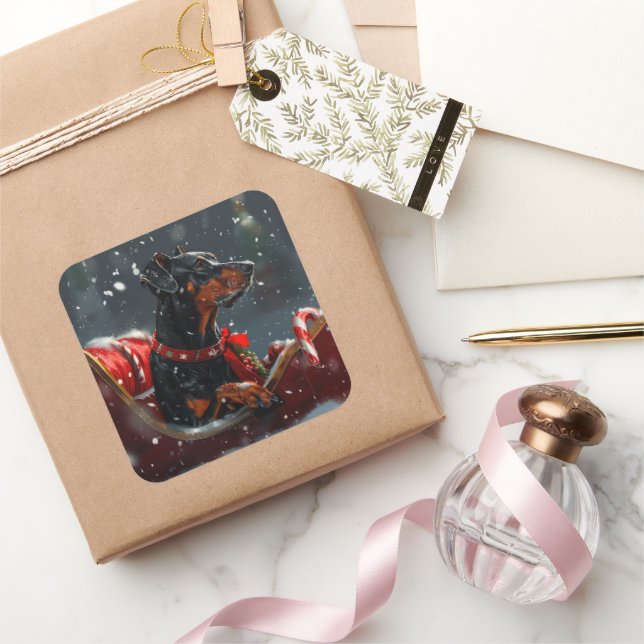 Doberman Dog Christmas Festive Square Sticker (Gifting)