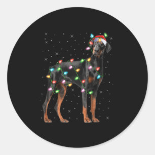 Doberman Dog Christmas Lights Santa Pet Dog Lover  Classic Round Sticker