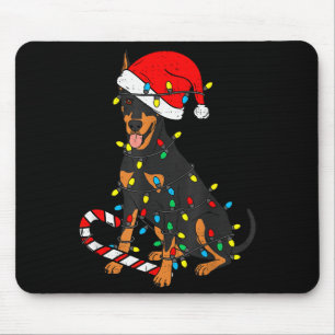 Doberman Dog Christmas Lights Santa Xmas Pet Dog L Mouse Pad