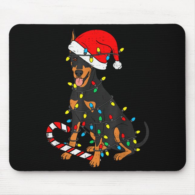Doberman Dog Christmas Lights Santa Xmas Pet Dog L Mouse Pad (Front)
