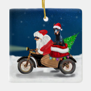 Doberman Dog Christmas Santa Claus Ceramic Ornament