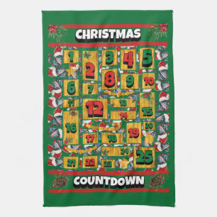 Doberman Dog Countdown Christmas Advent Calendar Tea Towel