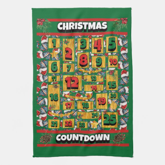 Doberman Dog Countdown Christmas Advent Calendar Tea Towel (Vertical)