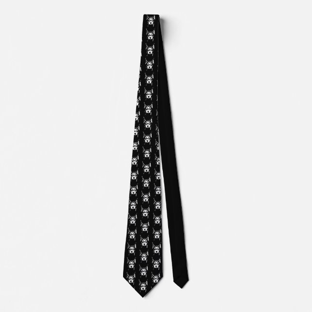 Doberman Dog Face B&W Pop Art Tiled Neck Tie (Front)