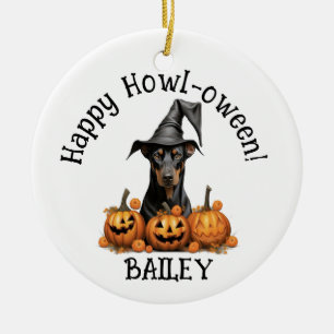 Doberman Dog Halloween Ceramic Ornament