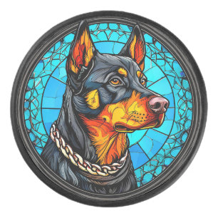 Doberman dog hockey puck