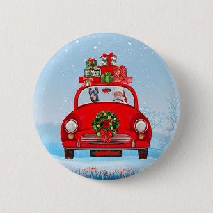 Doberman Dog In Car With Santa Claus 6 Cm Round Badge