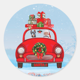Doberman Dog In Car With Santa Claus Classic Round Sticker