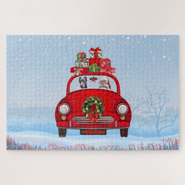 Doberman Dog In Car With Santa Claus  Jigsaw Puzzle (Horizontal)