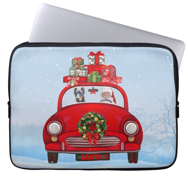 Doberman Dog In Car With Santa Claus  Laptop Sleeve (Front)