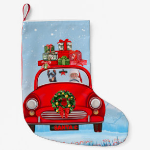 Doberman Dog In Car With Santa Claus  Small Christmas Stocking