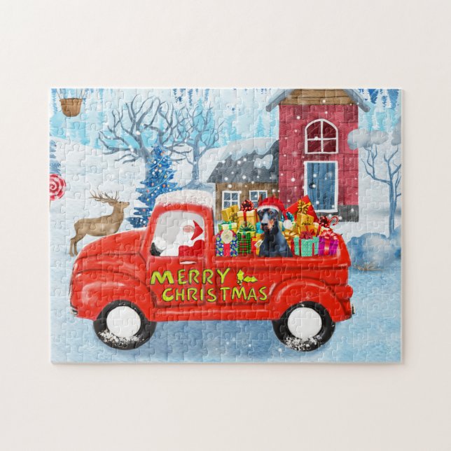 Doberman Dog in Christmas Delivery Truck Snow  Jigsaw Puzzle (Horizontal)
