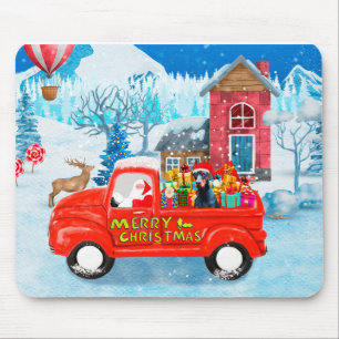 Doberman Dog in Christmas Delivery Truck Snow Mouse Pad