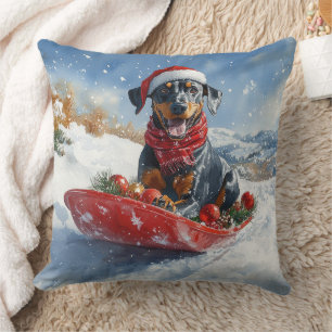 Doberman Dog in Sledge Let it Snow Christmas Cushion
