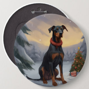 Doberman Dog in Snow Christmas 6 Cm Round Badge