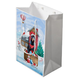 Doberman Dog In snow Christmas Dog House Medium Gift Bag