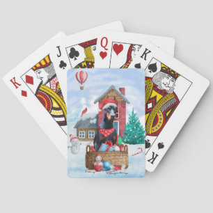 Doberman Dog In snow Christmas Dog House Playing Cards