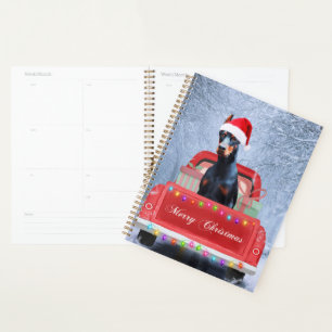 Doberman Dog in Snow sitting in Christmas Truck  Planner