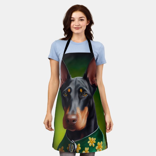 Doberman Dog in St. Patrick's Day Dress Apron (Worn)