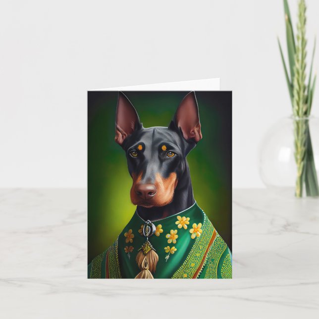 Doberman Dog in St. Patrick's Day Dress Card (Front)