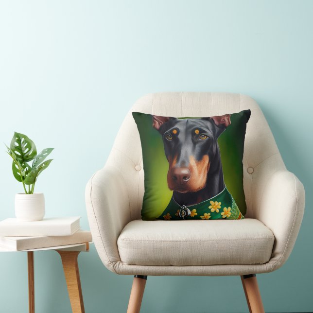Doberman Dog in St. Patrick's Day Dress Cushion (Chair)