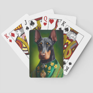 Doberman Dog in St. Patrick's Day Dress Playing Cards