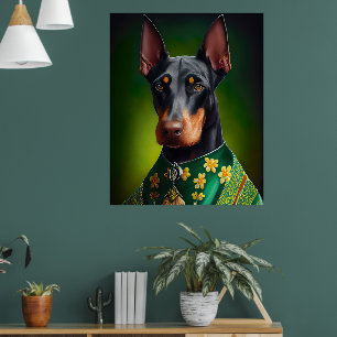 Doberman Dog in St. Patrick's Day Dress Poster