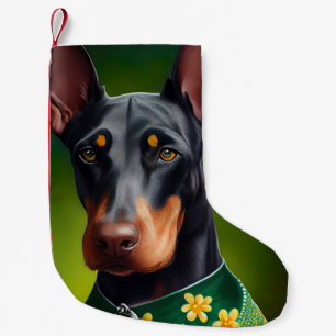 Doberman Dog in St. Patrick's Day Dress Small Christmas Stocking