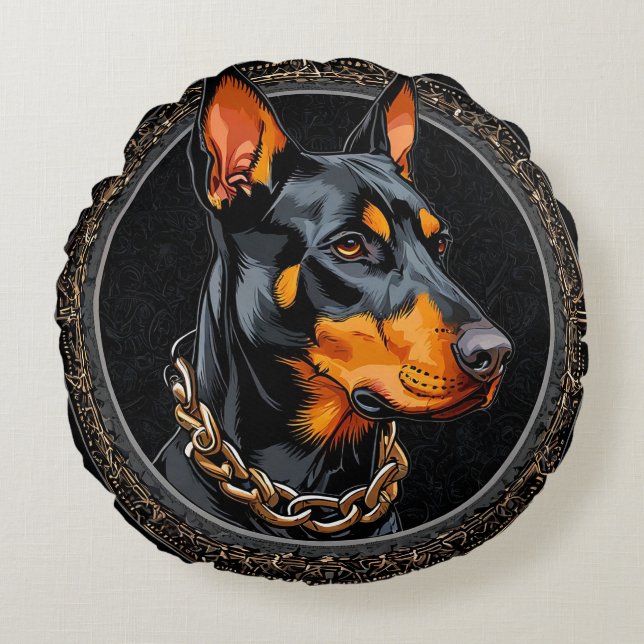 Doberman Dog Lover Gift Round Cushion (Front)