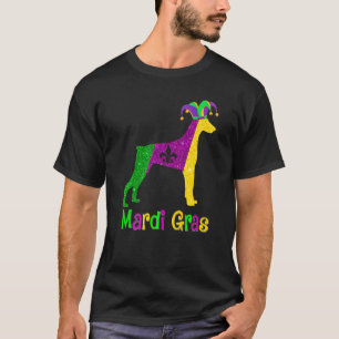 Doberman Dog Lover Mardi Gras Carnival Jester Prem T-Shirt