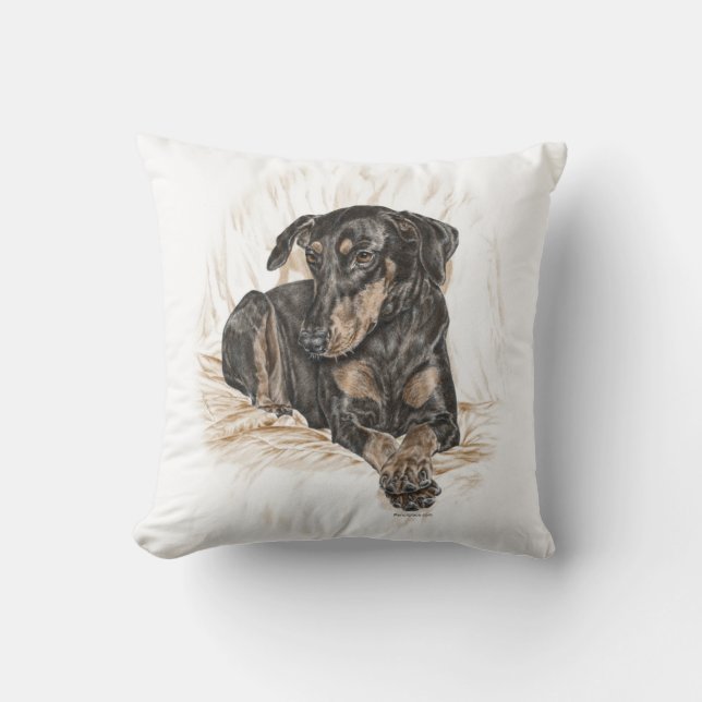 Doberman Dog Natural Ears Cushion (Front)