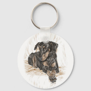 Doberman Dog Natural Ears for Keys Key Ring