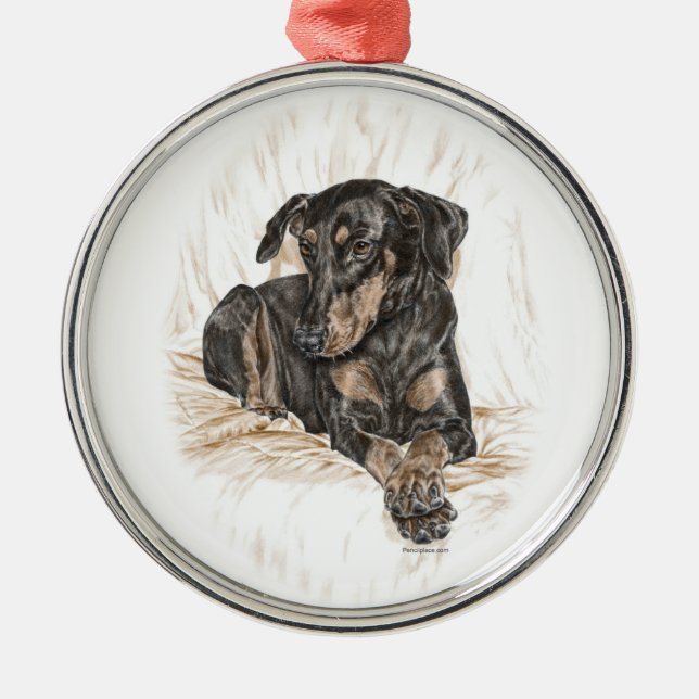 Doberman Dog Natural Ears Metal Ornament (Front)