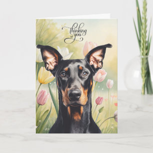 Doberman Dog Pastel Tulips Thinking of You Card