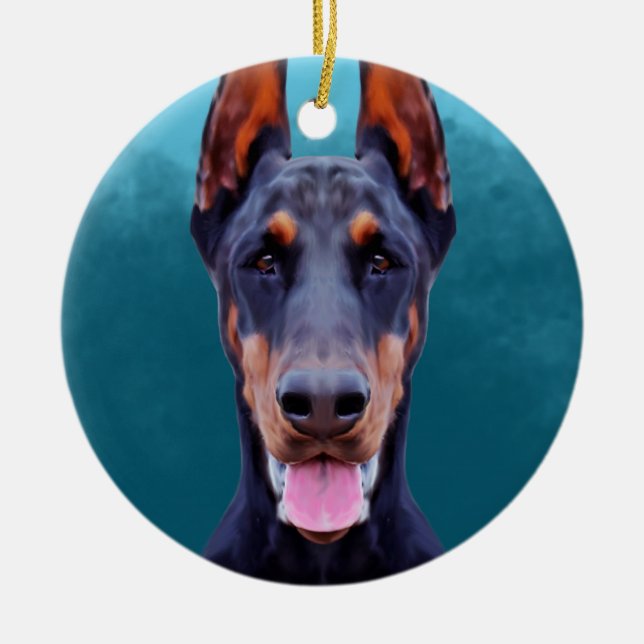 Doberman Dog Portrait Ceramic Ornament (Front)