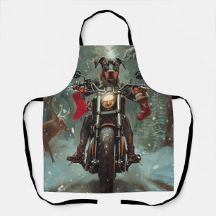 Doberman Dog Riding Motorcycle Christmas Apron