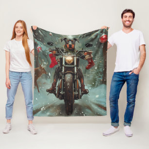 Doberman Dog Riding Motorcycle Christmas Fleece Blanket