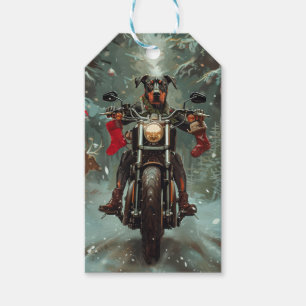Doberman Dog Riding Motorcycle Christmas Gift Tags