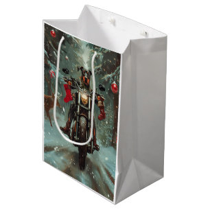 Doberman Dog Riding Motorcycle Christmas Medium Gift Bag