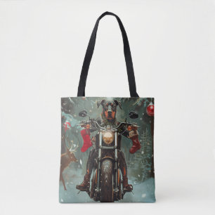 Doberman Dog Riding Motorcycle Christmas Tote Bag