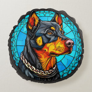 Doberman dog round cushion