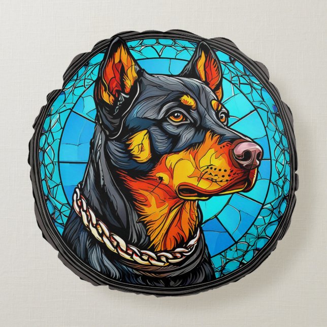 Doberman dog round cushion (Front)