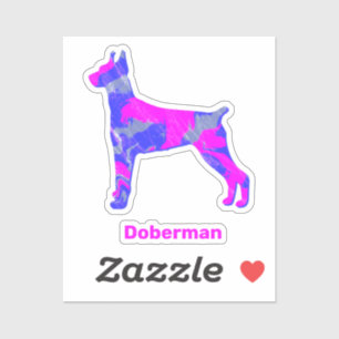 Doberman Dog Silhouette Crazy Hot Pink Square Stic