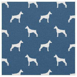 Doberman dog silhouette navy blue fabric