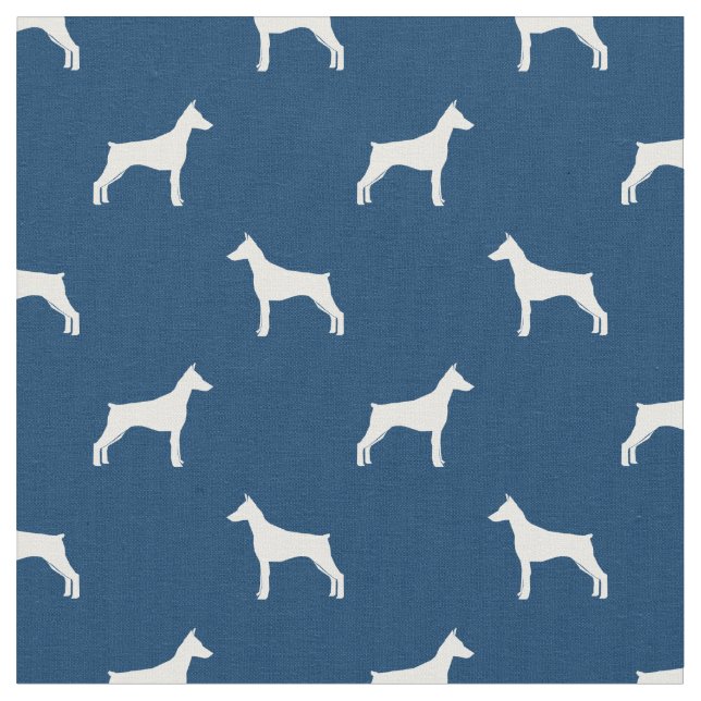 Doberman dog silhouette navy blue fabric (Close Up)