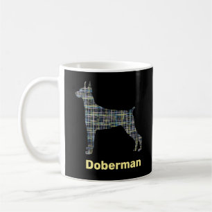 Doberman Dog Silhouette Yellow & Black Grid Lines Coffee Mug