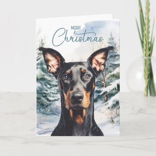 Doberman Dog Snowy Winter Pines Christmas Holiday Card