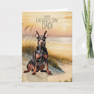 Doberman Dog Sunset Beach Father's Day Holiday Card