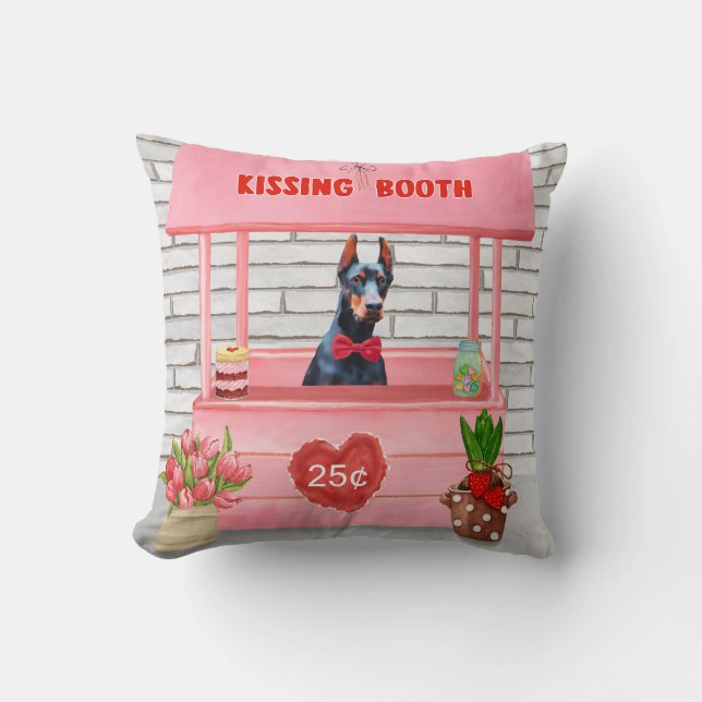 Doberman Dog Valentine's Day Kissing Booth  Cushion (Front)